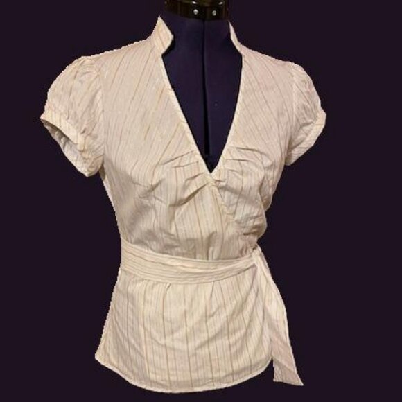 Y2K Wrap top stretch fabric white with silver + gold stripes - Picture 1 of 7